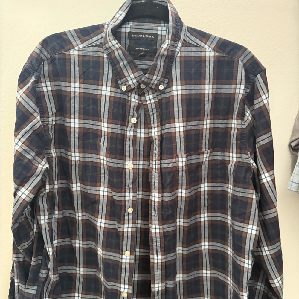 Banana Republic Blue and Brown Checkered Shirt